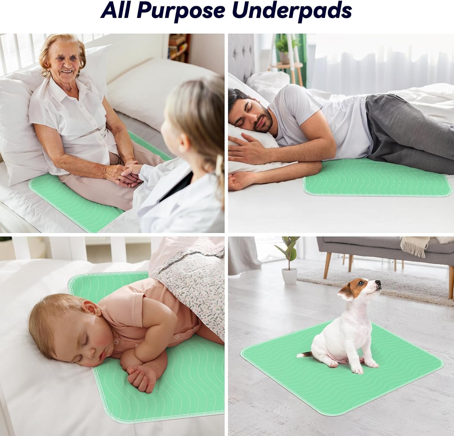 4 Pack 24” x 24” Extra Heavy Absorbency Washable Underpads Bed Pads - Image 7