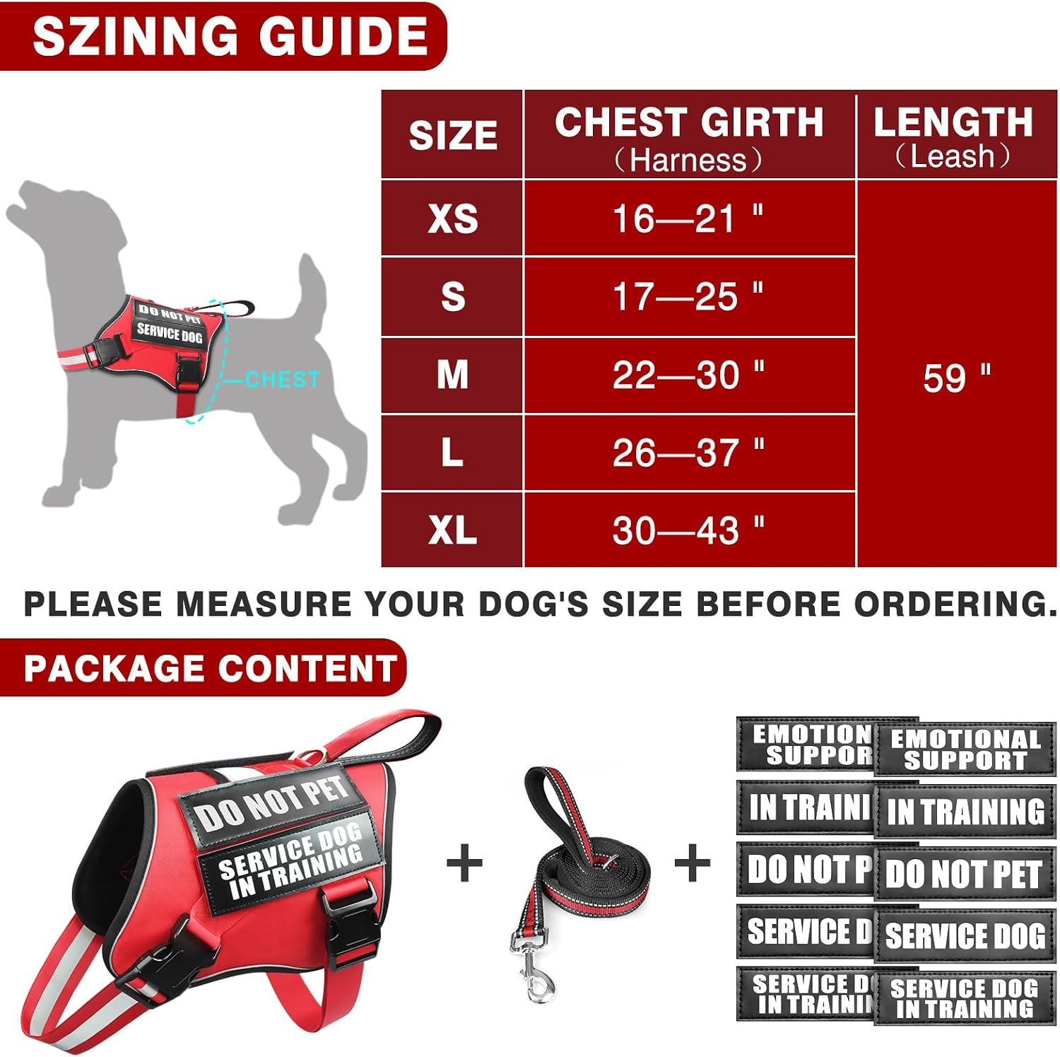 Service Dog Vest Harness and Leash Set+10 Patches,No Pull&Adjustable Reflective Dog Harness with Soft Padded Handle for Training/Everyday,Fit Small/Medium/Large/Extra-Large Dogs (Red S) - Image 6