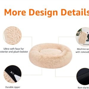 Alternative view of Amazon Basics Washable Donut Pet Bolster Faux Fur Bed with Removable Cover, Anti-Slip Bottom for Dog, Beige, 36" x 36"