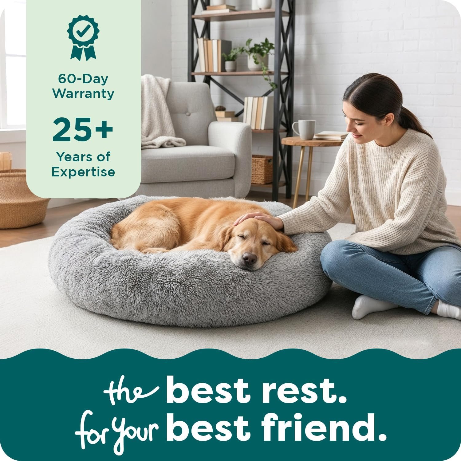 Furhaven 30" Round Calming Donut Dog Bed for Medium/Small Dogs, Refillable w/ Removable Washable Cover, For Dogs Up to 45 lbs - Shaggy Plush Long Faux Fur Donut Bed - Gray, Medium - Image 9