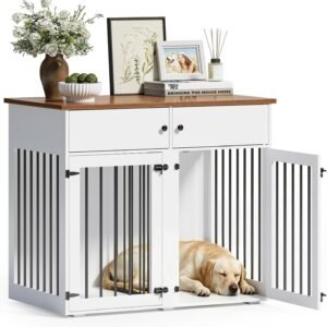 TIMHAKA 41" Dog Crate Furniture, Heavy Duty Dog Cage with Removable Divider