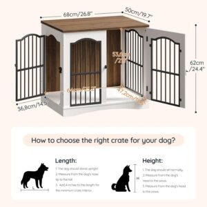 Alternative view of HOOBRO 26.8" Wooden Dog Crate Furniture, Heavy Duty Dog Crate Indoor with 3 Doors, Dog Cage for Small/Medium Dogs, Decorative Pet House Side End Table TV Stand, White and Walnut WH64GW03