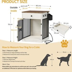 Alternative view of Hzuaneri 24.6 in Dog Crate Furniture with Storage & Power Indoor Dog Kennel