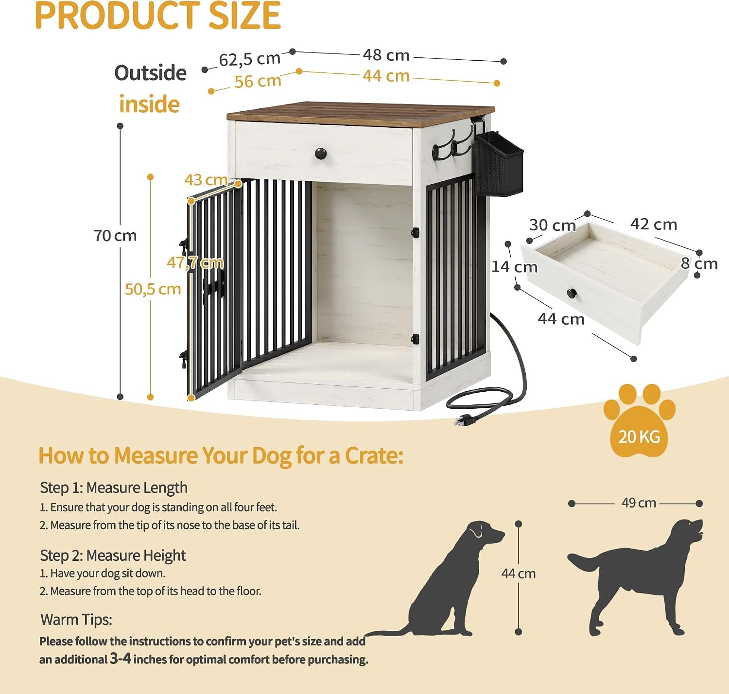 Hzuaneri 24.6 in Dog Crate Furniture with Storage & Power Indoor Dog Kennel - Image 2