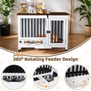 Alternative view of 33.3 Inch Wooden Dog Crate Furniture - Multi-Functional Dog Crate Side Table with 360° Swivel Feeder for Small and Medium Dogs with Removable Tray, Easy to Assemble, Easy to Clean