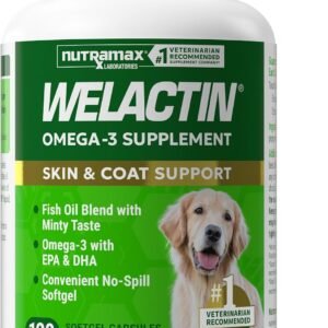 Nutramax Welactin Omega-3 Fish Oil Supplement for Dogs, Softgel Caps, 120ct