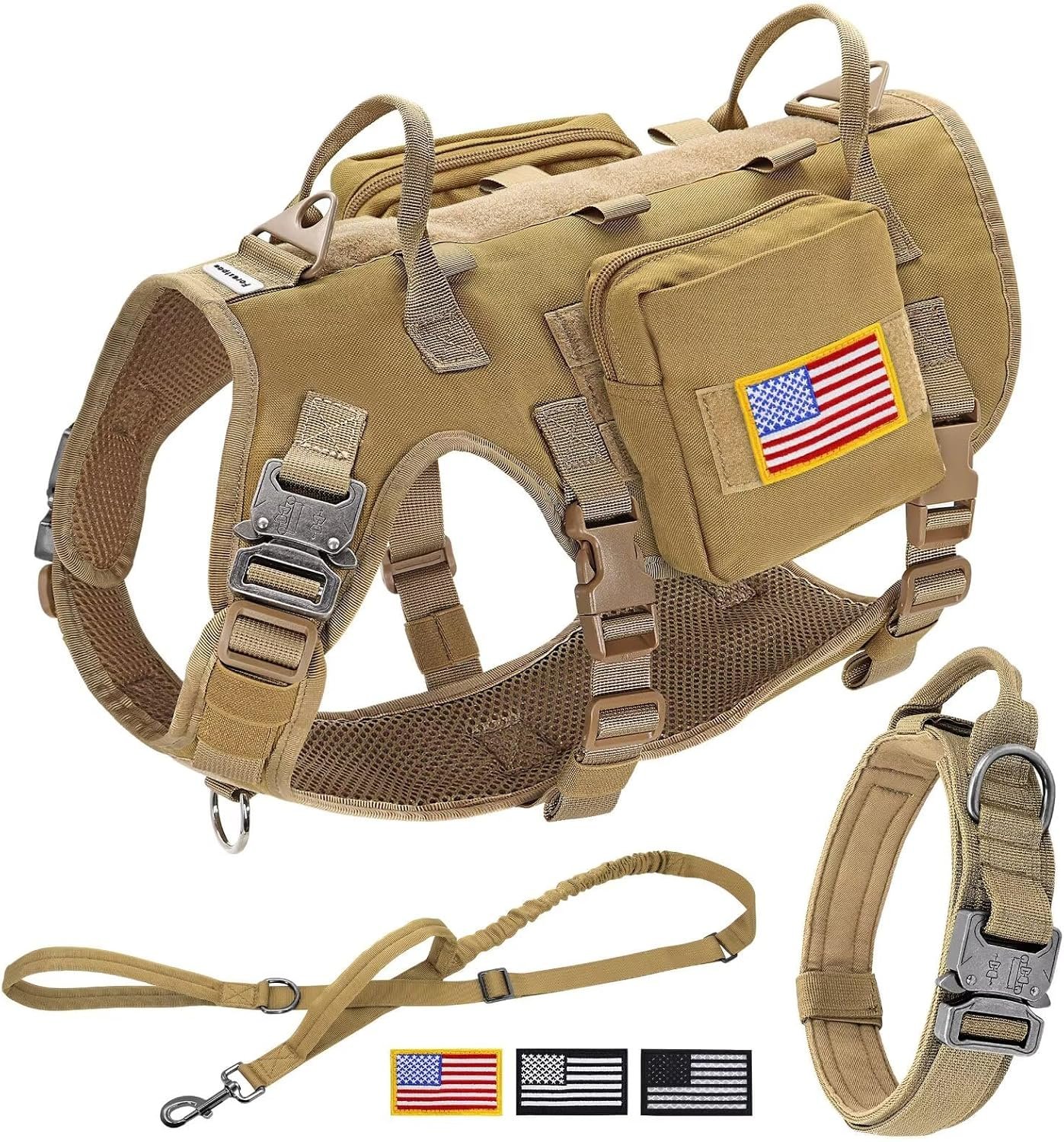 Forestpaw Tactical Dog Harness for Large Dogs,Military,L,Coyote Brown