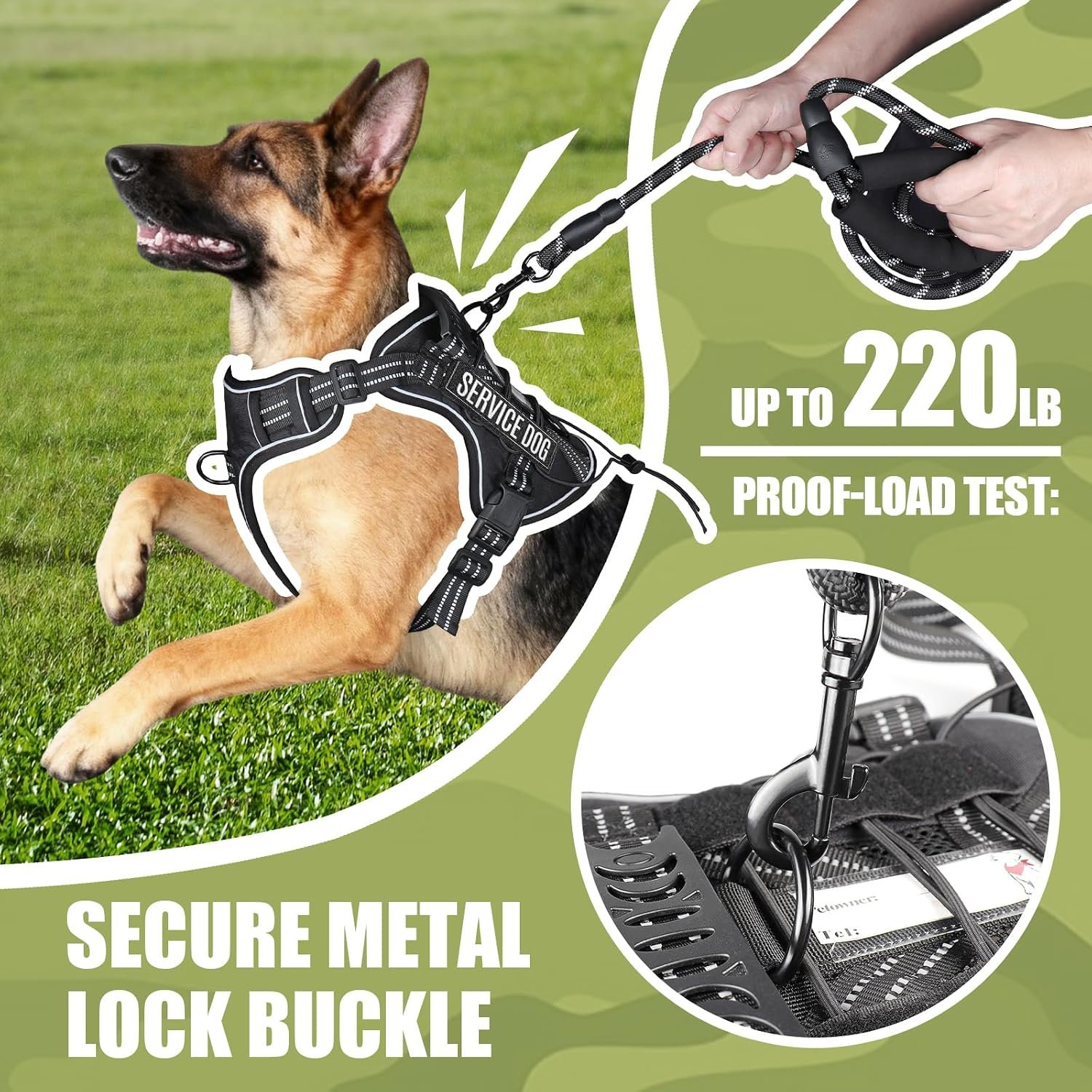 Dog Harness and Leash Set for Large Dogs, No Pull Tactical Dog Harness, Service Dog Vest with Name Patches, Adjustable Reflective Military Dog Harness with Handle & MOLLE for Training, Black, L - Image 4