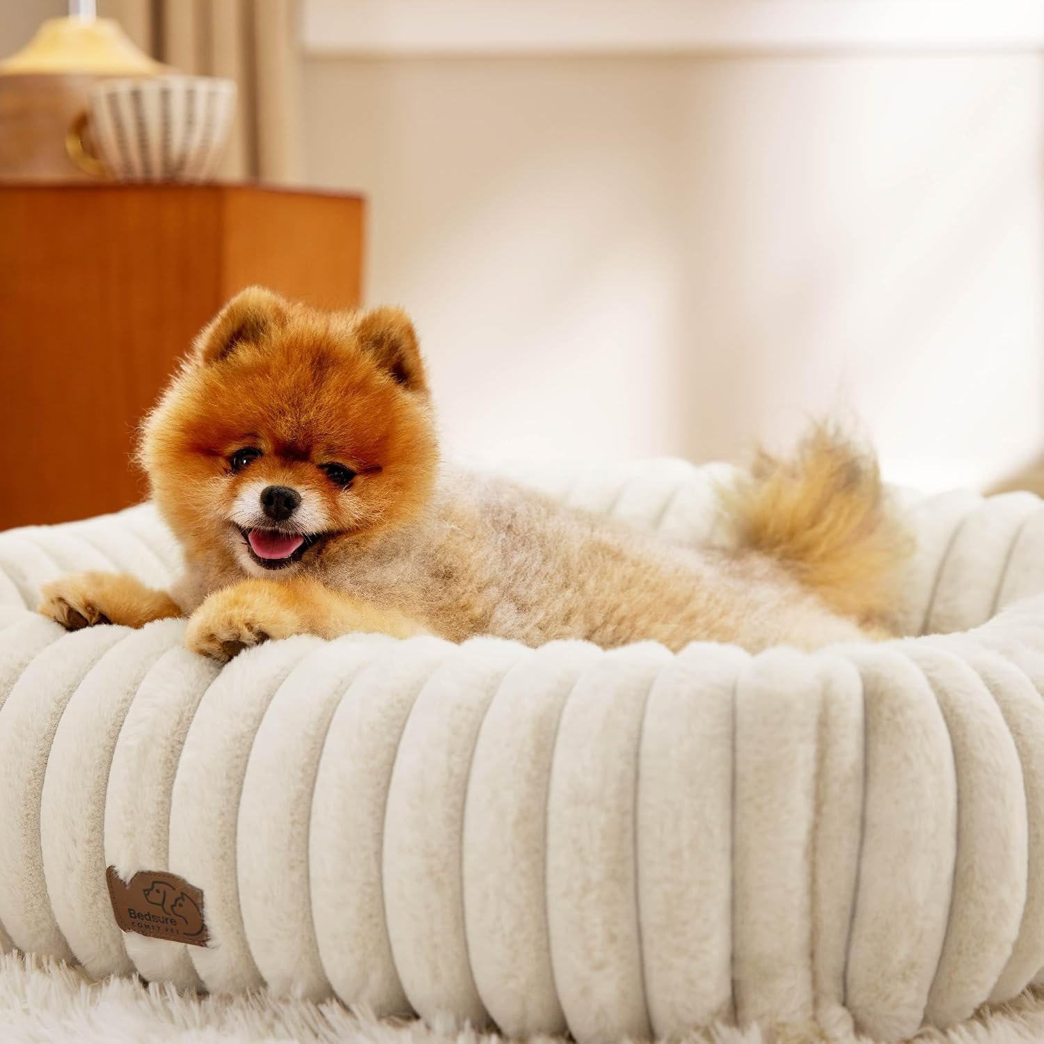 Bedsure ComfyFleece® Cute Dog Bed for Small Medium Dogs Washable,25in Cream - Image 9