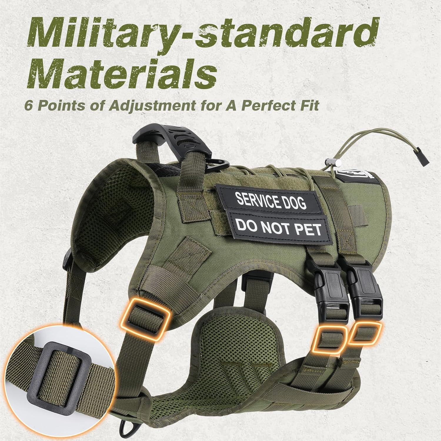 No Pull Tactical Dog Harness Medium Sized Dog, Service Dog Vest, M,Green - Image 5