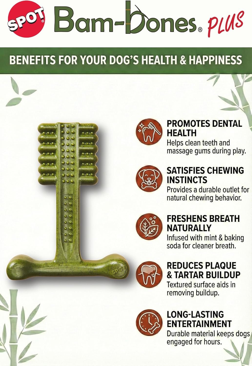 SPOT Bam-Bones Plus Toothbrush Dog Chew Toy for Small Dogs 10–30 lbs, Bamboo & Nylon Dental Chew with Mint & Baking Soda, Cleans Teeth & Freshens Breath, for Moderate to Heavy Chewers, 4 Inch - Image 3