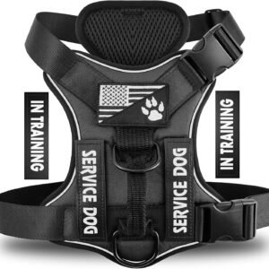 Service Dog Harness, Reflective Dog Vest Harness with 5 PCS Patches, Adjustable Soft Oxford Pet Harness, Inner Layer Mesh, Easy to Control for Dogs