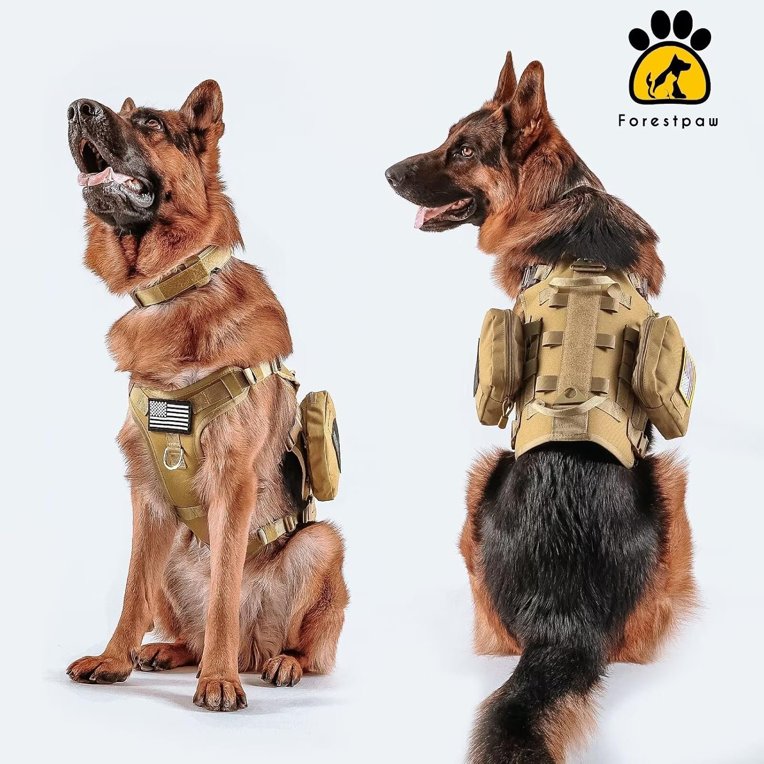 Forestpaw Tactical Dog Harness for Large Dogs,Military,L,Coyote Brown - Image 8