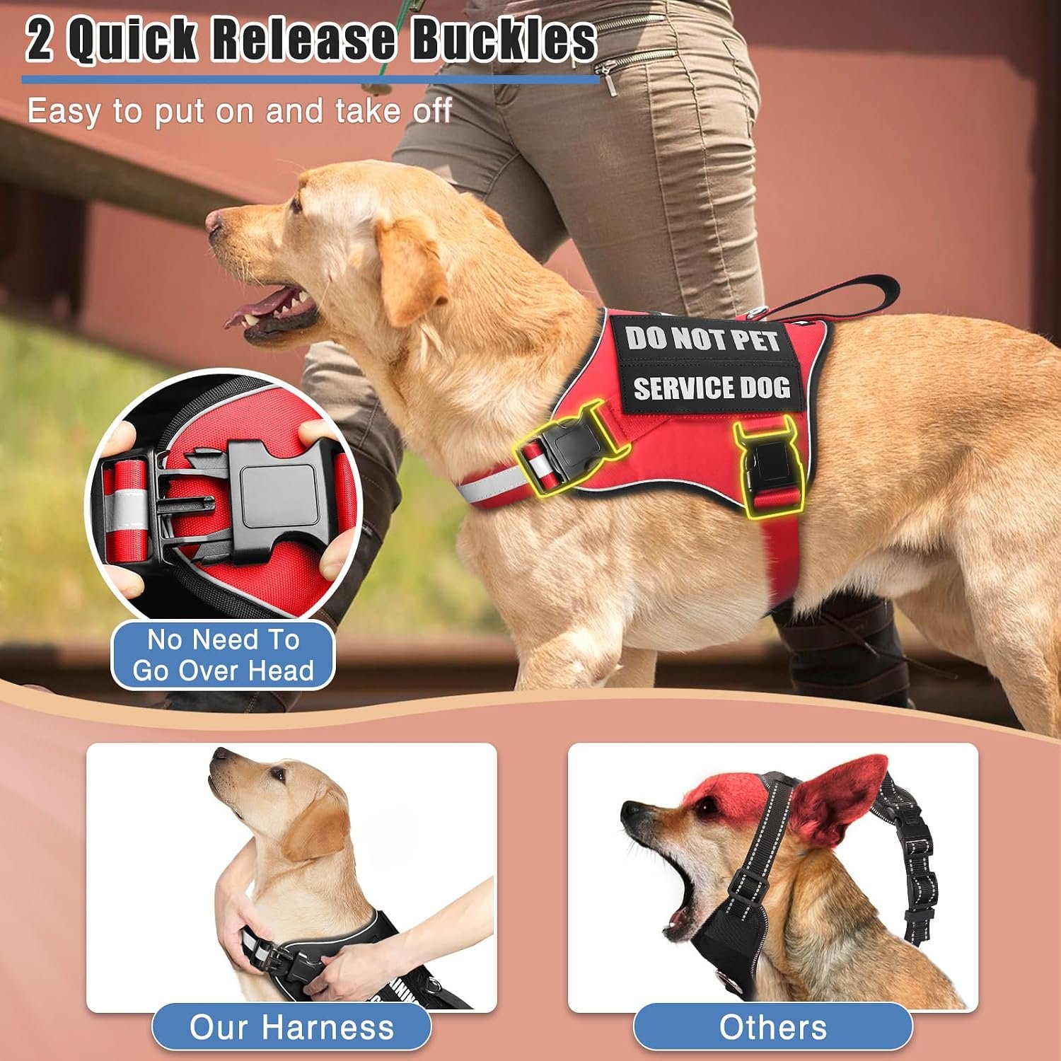 Service Dog Vest Harness+Metal ID Tag+10 Velcro Patches,Red Medium - Image 2