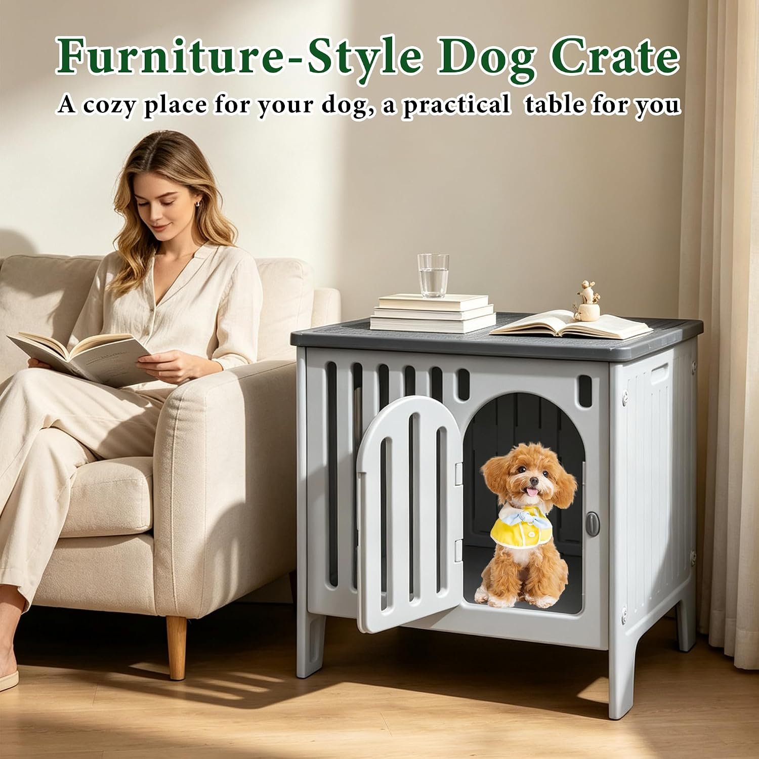 Dog Crate Furniture 26.8“ Plastic Dog Kennel Indoor for Medium and Small Dogs Cage Table - Image 8