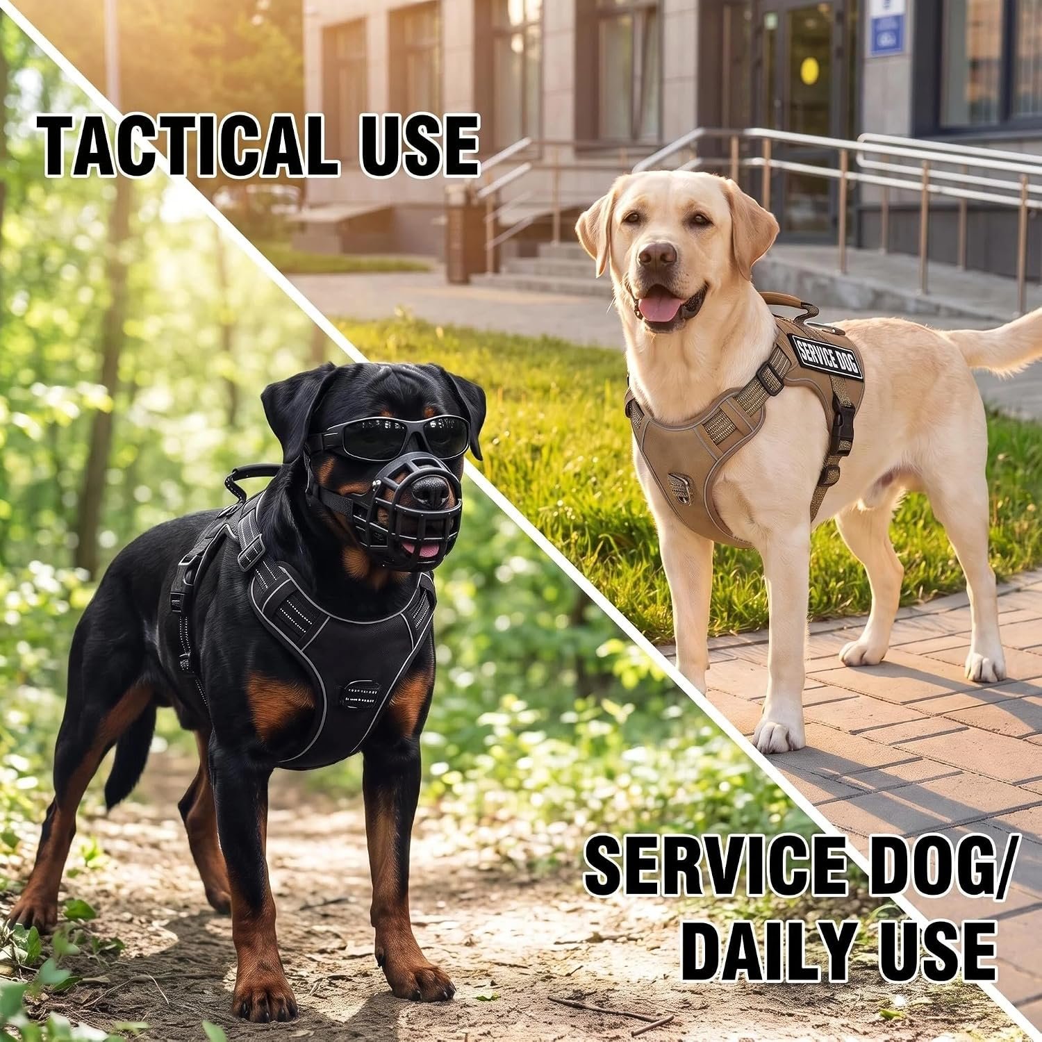 Dog Harness and Leash Set for Large Dogs, No Pull Tactical Dog Harness, Service Dog Vest with Name Patches, Adjustable Reflective Military Dog Harness with Handle & MOLLE for Training, Black, L - Image 2