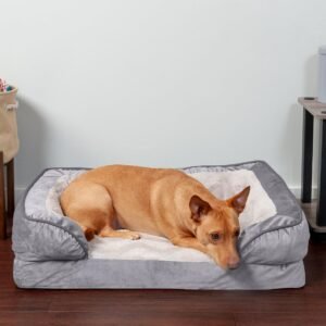 Alternative view of Furhaven Orthopedic Dog Bed for Medium/Small Dogs w/ Removable Bolsters & Washable Cover, For Dogs Up to 35 lbs - Plush & Velvet Waves Perfect Comfort Sofa - Granite Gray, Medium