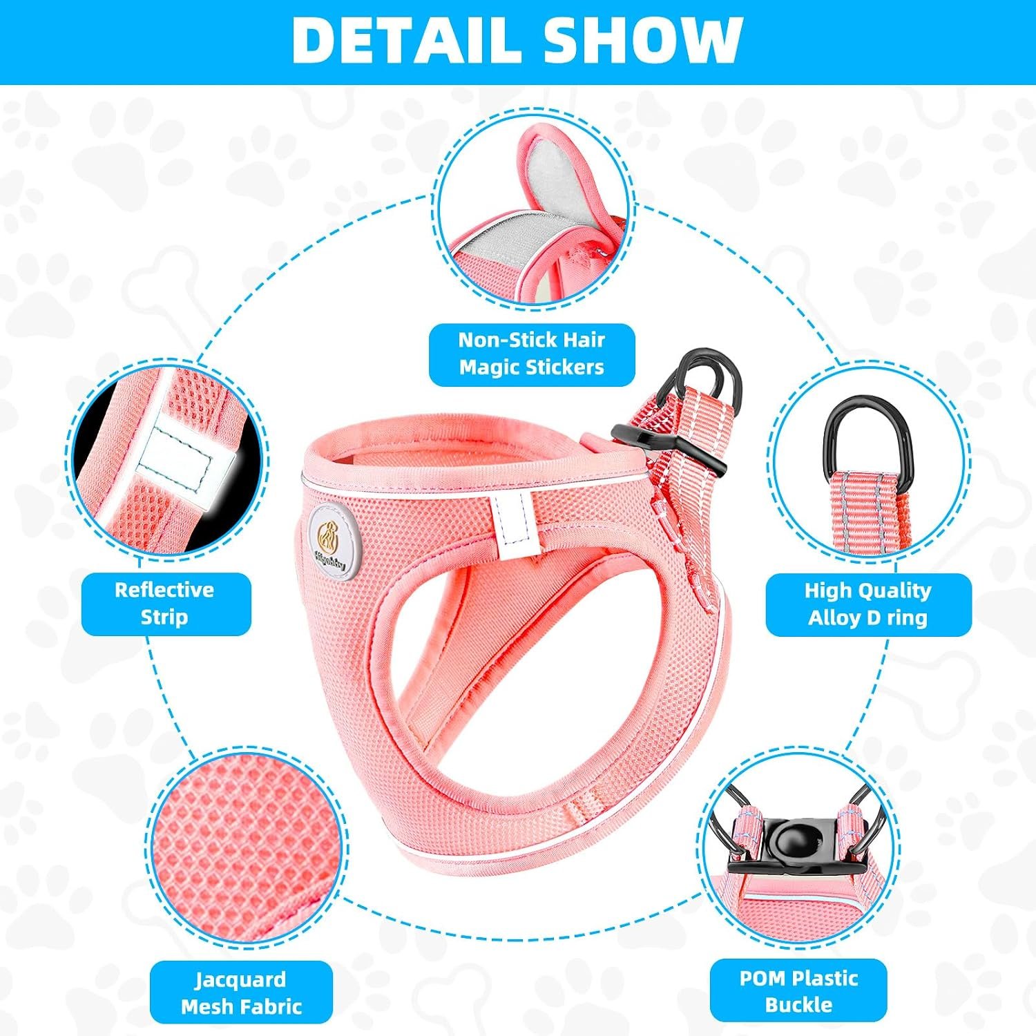 Hipubby Dog Harness and Leash Set, No Pull Soft Mesh Puppy Harness for Small Medium Dogs, Cats - Step in Reflective Breathable Lightweight Vest Harness for Walking, Training - Pink, M - Image 3
