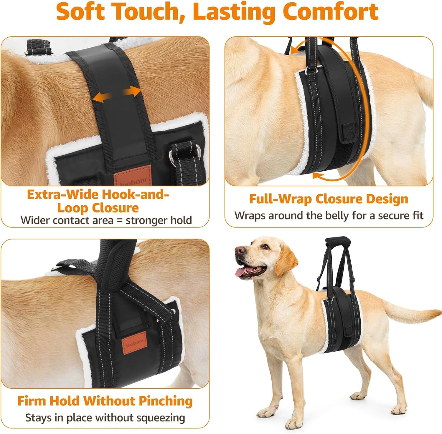 LOOBANI Dog Lift Harness Rear Leg Support for Large Dogs Secure Belly Wrap - Image 3