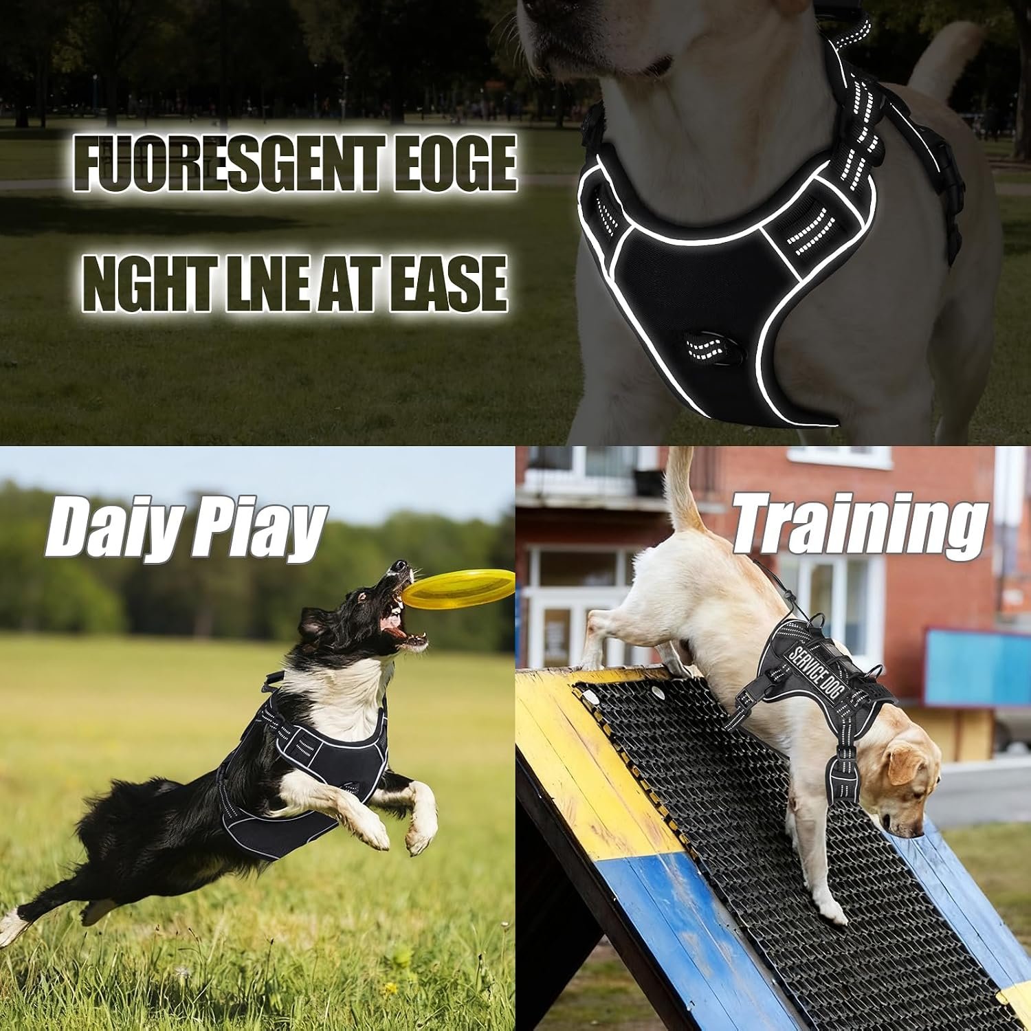 Dog Harness and Leash Set for Large Dogs, No Pull Tactical Dog Harness, Service Dog Vest with Name Patches, Adjustable Reflective Military Dog Harness with Handle & MOLLE for Training, Black, L - Image 7