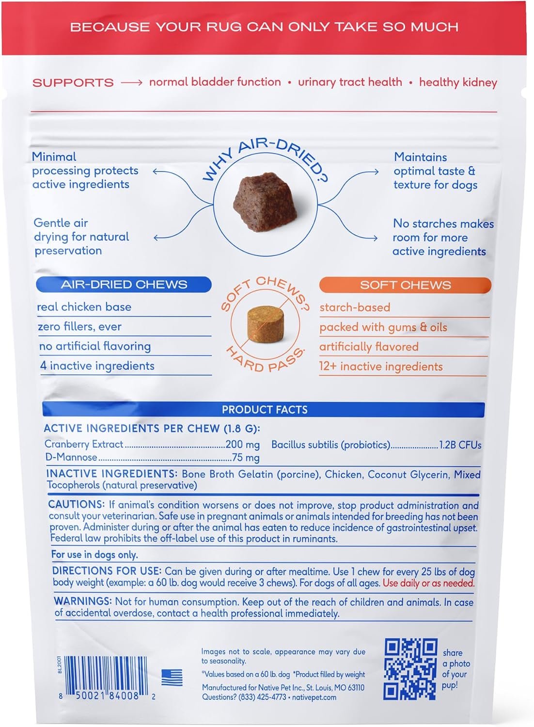 Native Pet Dog UTI Treatment - Cranberry Supplement for Dogs Bladder Control & Kidney Support - Prevent Urinary Tract Infection and Urinary Incontinence - Made with Real Cranberry Extract - 60 Chews - Image 9
