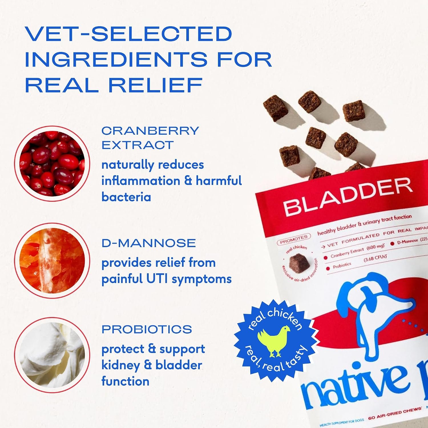 Native Pet Dog UTI Treatment - Cranberry Supplement for Dogs Bladder Control & Kidney Support - Prevent Urinary Tract Infection and Urinary Incontinence - Made with Real Cranberry Extract - 60 Chews - Image 4