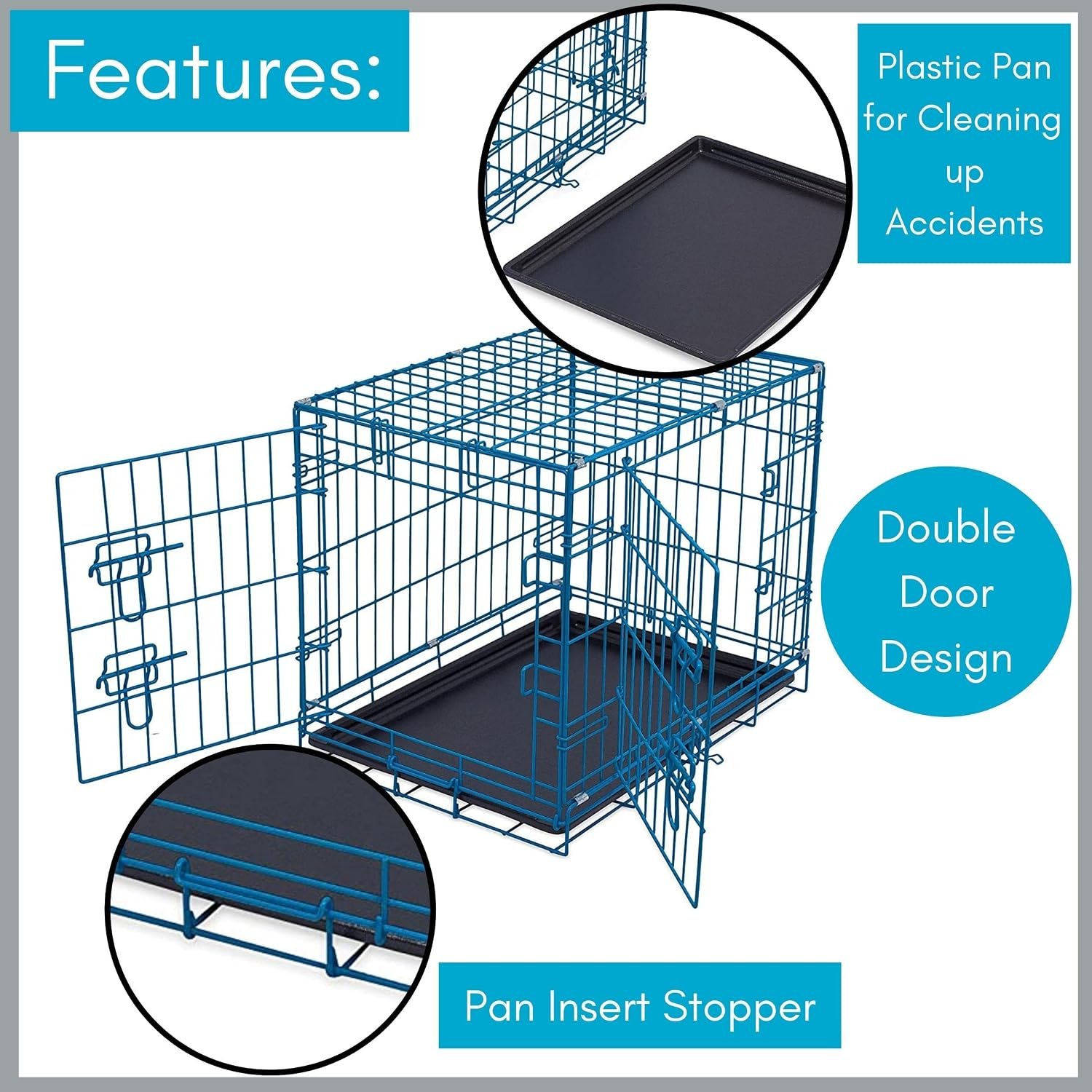 Internet's Best Double Door Steel Crates Collapsible and Foldable Wire Dog Kennel, 24 Inch (Small), Blue - Image 5