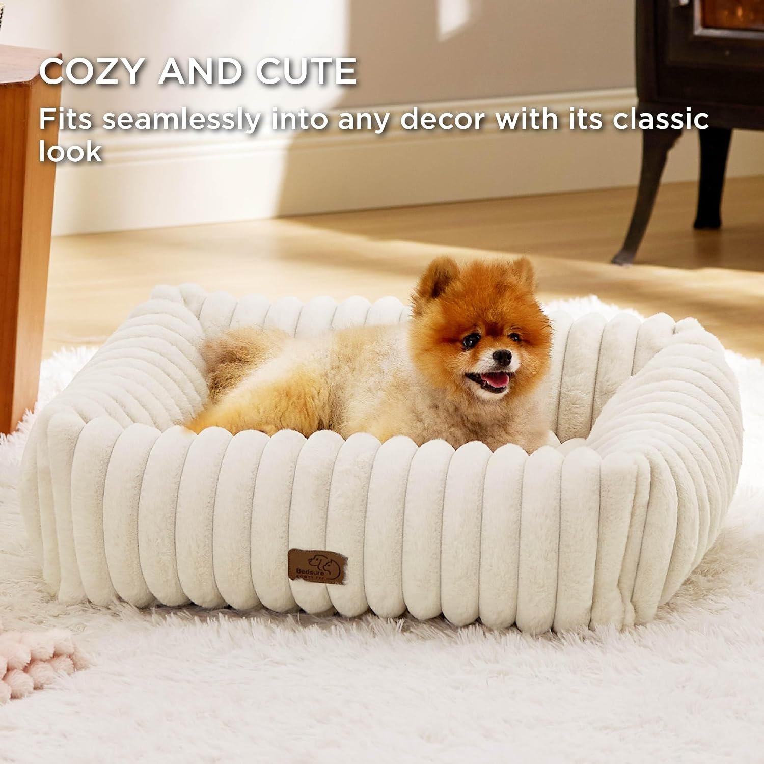 Bedsure ComfyFleece® Cute Dog Bed for Small Medium Dogs Washable,25in Cream - Image 5