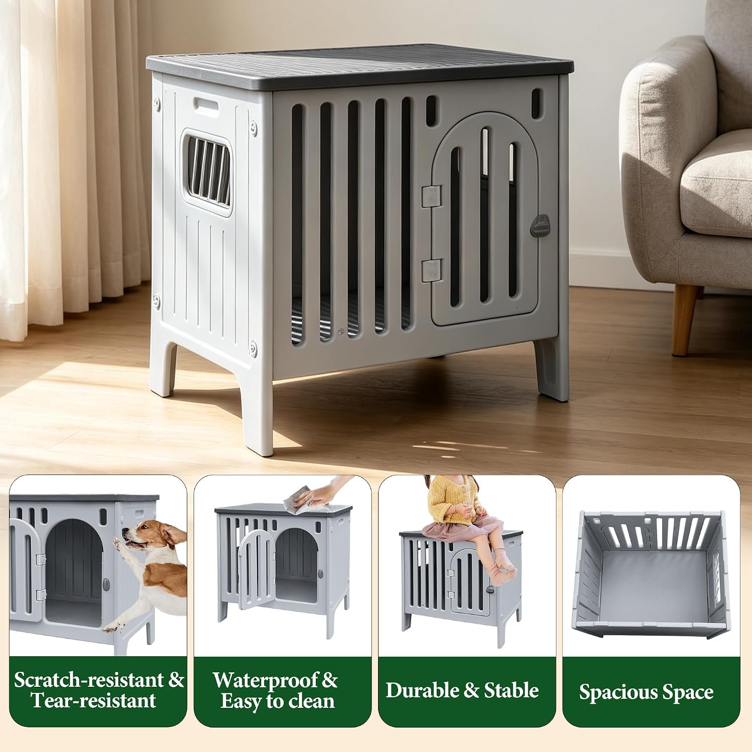 Dog Crate Furniture 26.8“ Plastic Dog Kennel Indoor for Medium and Small Dogs Cage Table - Image 6
