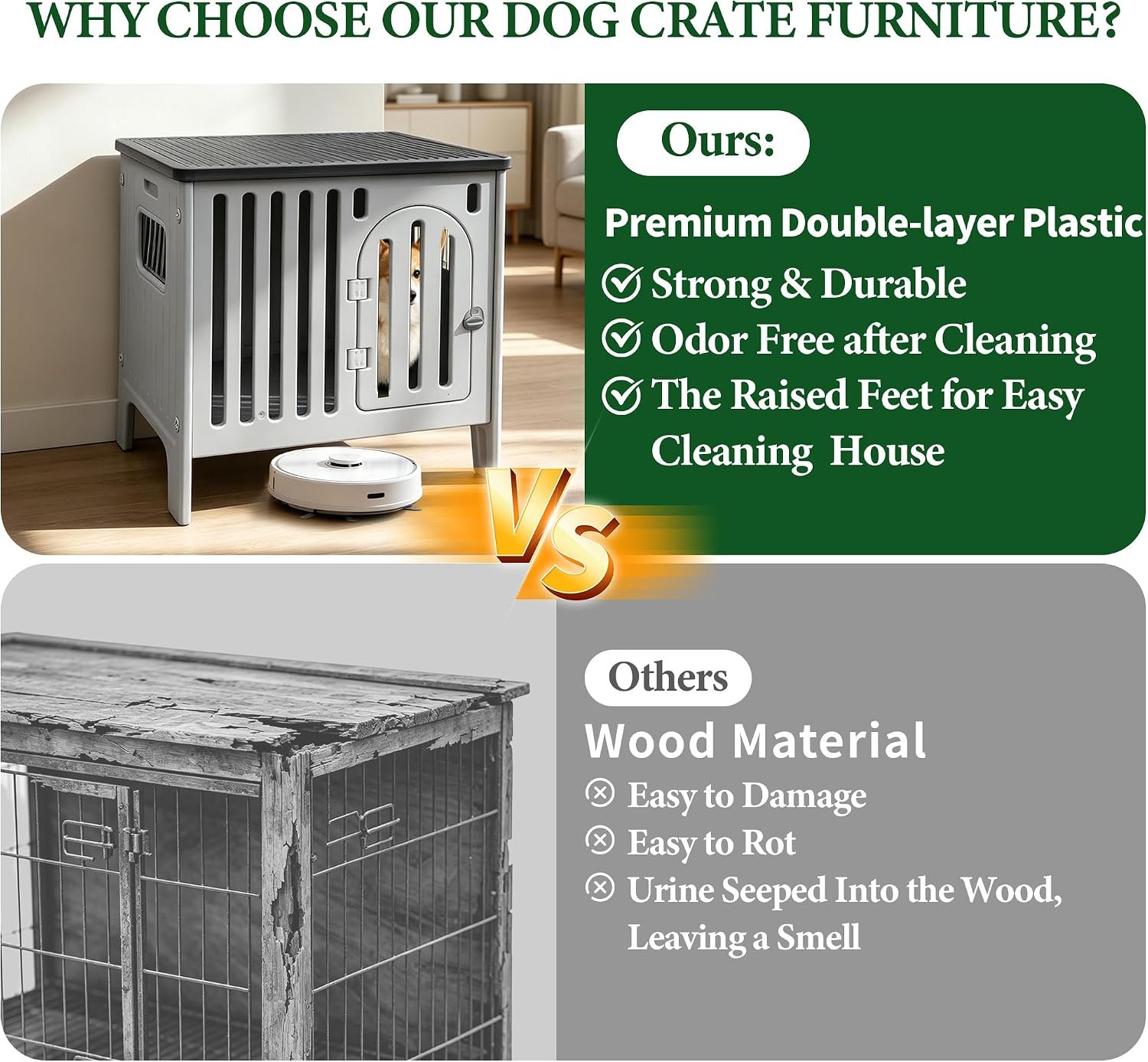 Dog Crate Furniture 26.8“ Plastic Dog Kennel Indoor for Medium and Small Dogs Cage Table - Image 2