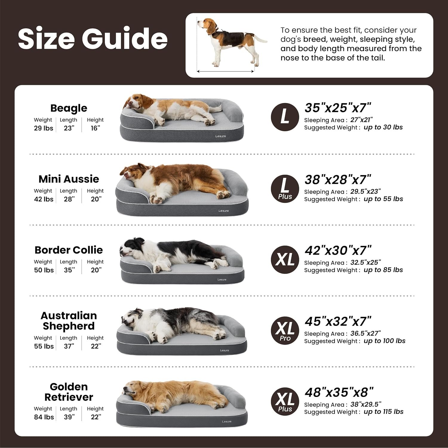 Lesure RealOrtho™ XL 3-Layer Orthopedic Dog Beds Large Sized Dog,42" Grey - Image 5