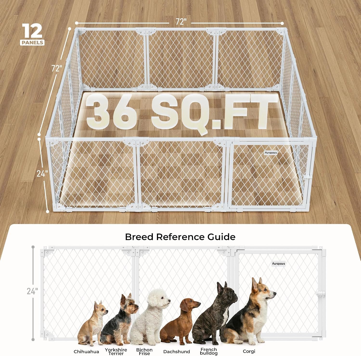Dog Playpen Indoor Metal Pen, 12 Panel, 24" H, White Puppy Playpen - Image 3