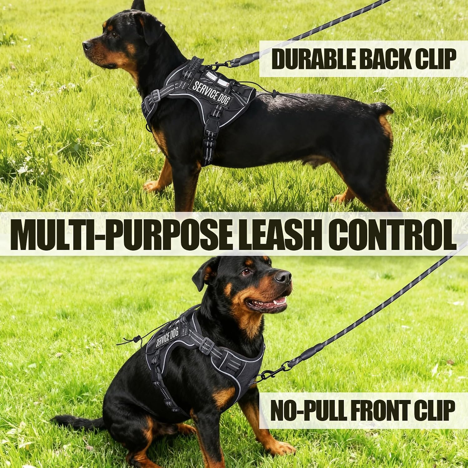 Dog Harness and Leash Set for Large Dogs, No Pull Tactical Dog Harness, Service Dog Vest with Name Patches, Adjustable Reflective Military Dog Harness with Handle & MOLLE for Training, Black, L - Image 6