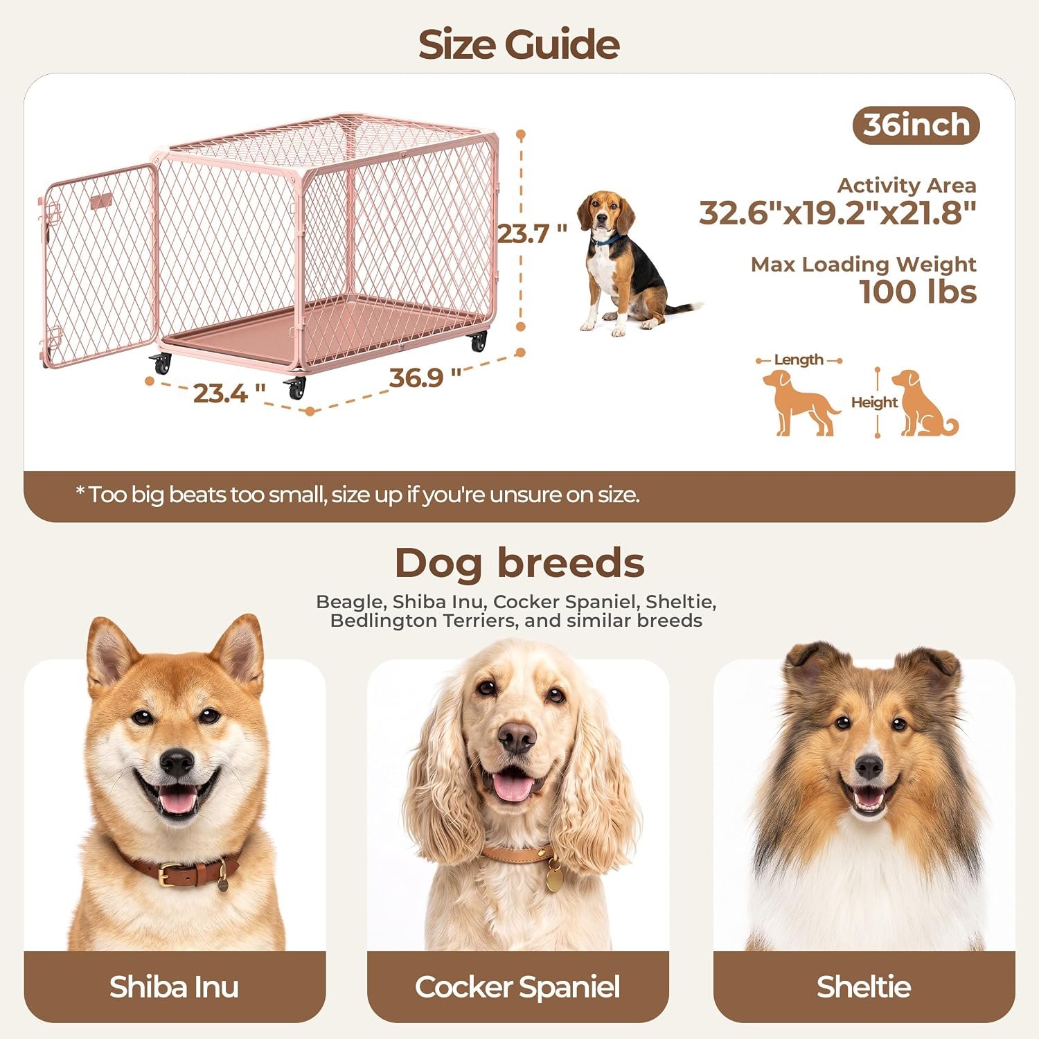 36 Inch Diamond Mesh Medium Dog Crate, 100Lb Capacity, Light Pink - Image 3