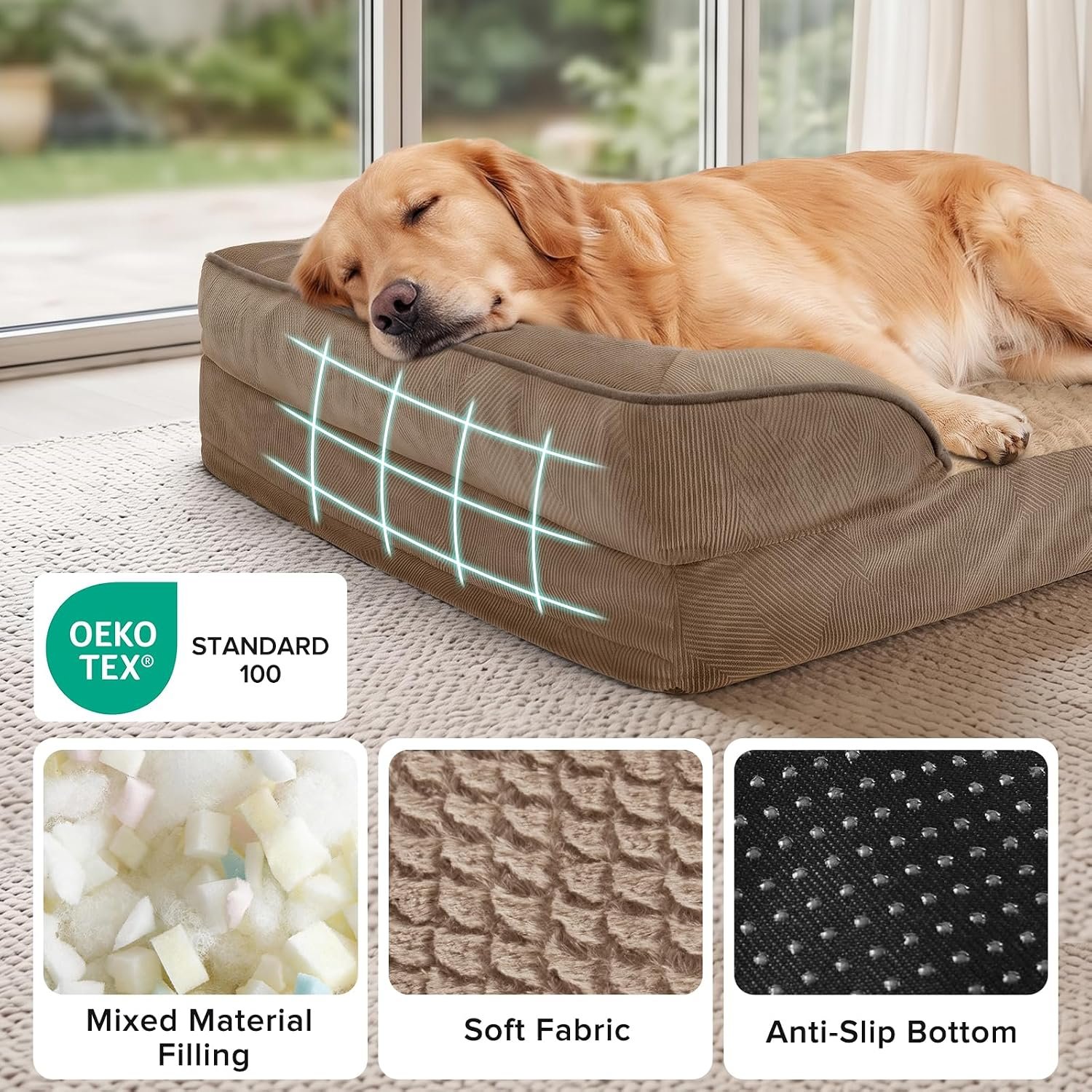 Orthopedic Extra Large Dog Bed, XXL Waterproof Dog Sofa, Egg-Crate Foam Couch with Washable Removable Cover, Waterproof Lining and Nonskid Bottom - Image 7