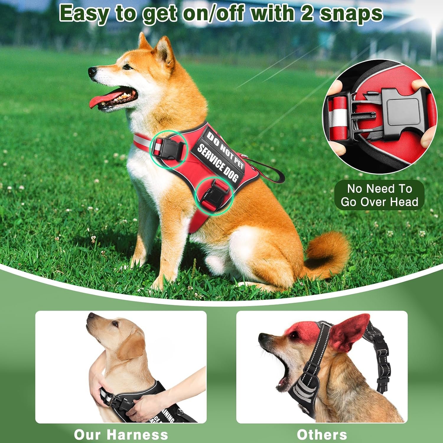 Service Dog Vest Harness and Leash Set+10 Patches,No Pull&Adjustable Reflective Dog Harness with Soft Padded Handle for Training/Everyday,Fit Small/Medium/Large/Extra-Large Dogs (Red S) - Image 4