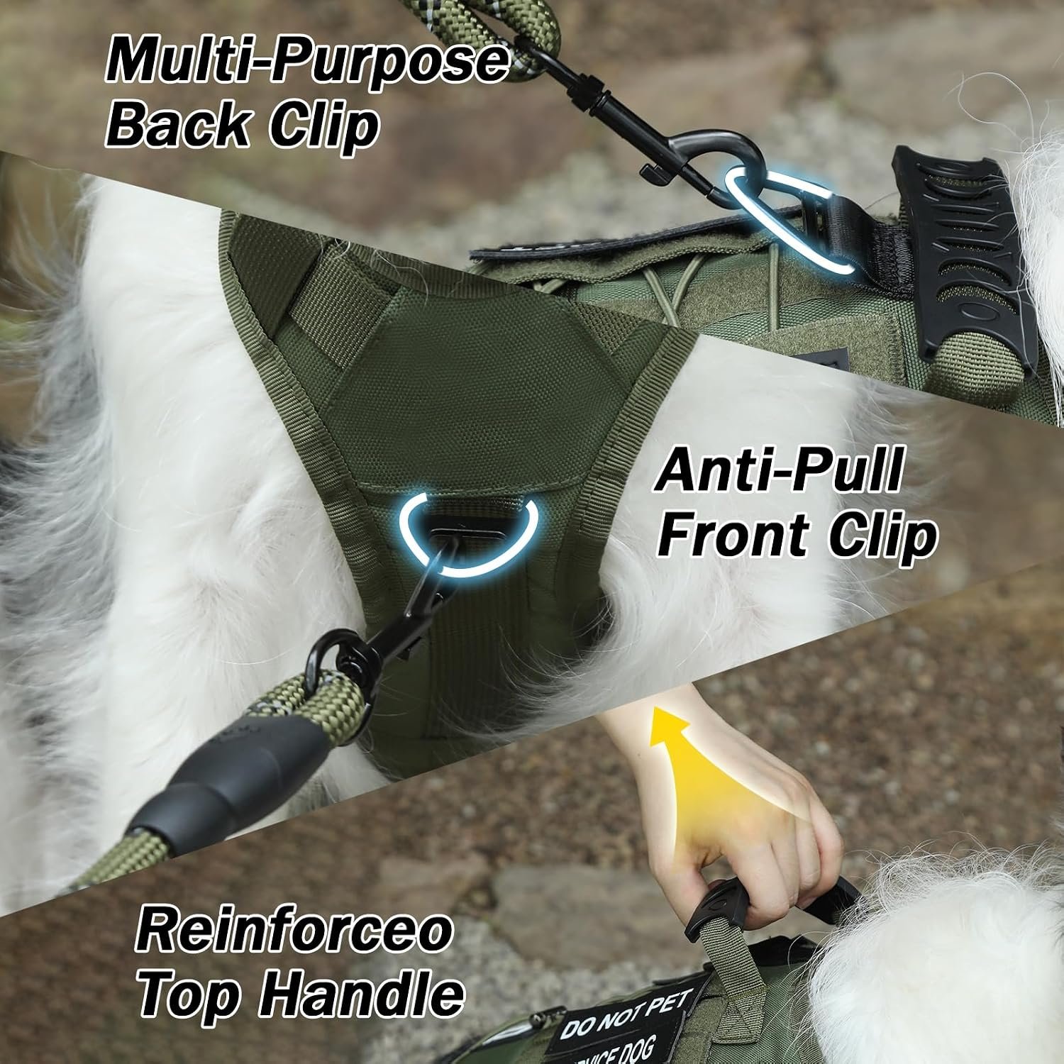 No Pull Tactical Dog Harness Medium Sized Dog, Service Dog Vest, M,Green - Image 4