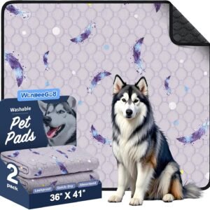 Washable Dog Pee Pads, Non-Slip Waterproof, 36 x 41 in, 2 Pack, Feather