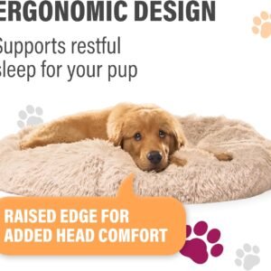 Alternative view of Premium Medium Donut Dog Bed, Fits Up to 45 lbs, Machine Washable Cushion, Plush Long Pile Faux Fur Fabric, Portable Light Gray Pet Bed Furniture for Puppies Adult Canines & Cats
