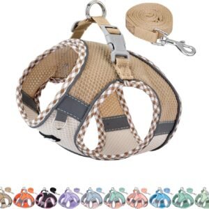 XXS Dog Harness & Leash Set with Reflective Design, Brown-Beige XXS