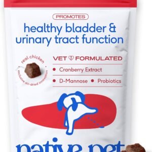Native Pet Dog UTI Treatment - Cranberry Supplement for Dogs Bladder Control & Kidney Support - Prevent Urinary Tract Infection and Urinary Incontinence - Made with Real Cranberry Extract - 60 Chews