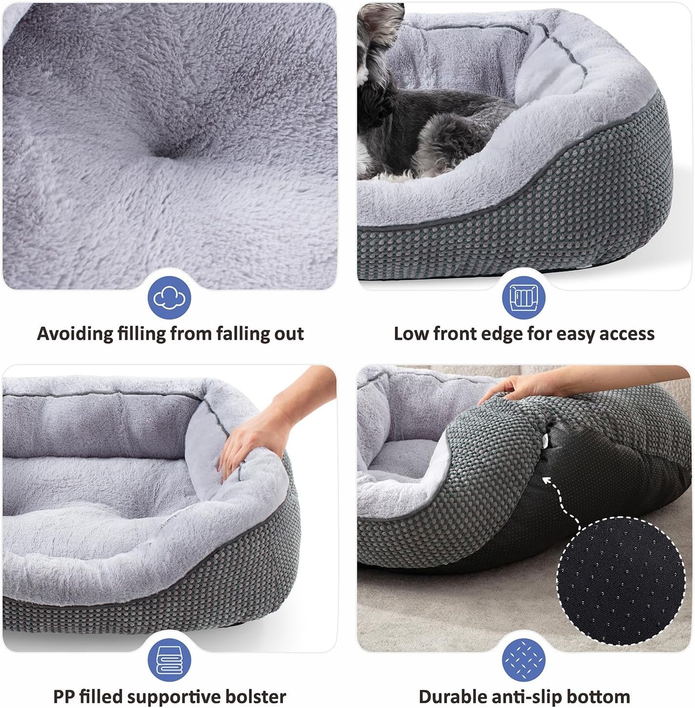 Medium Dog Beds for Medium Dogs Washable, Rectangle Dog Bed Medium Size Dog, Orthopedic Dog Bed, Warming Soft Calming Sleeping Puppy Bed Durable Pet Bed with Anti-Slip Bottom M(30"x24"x9") - Image 7