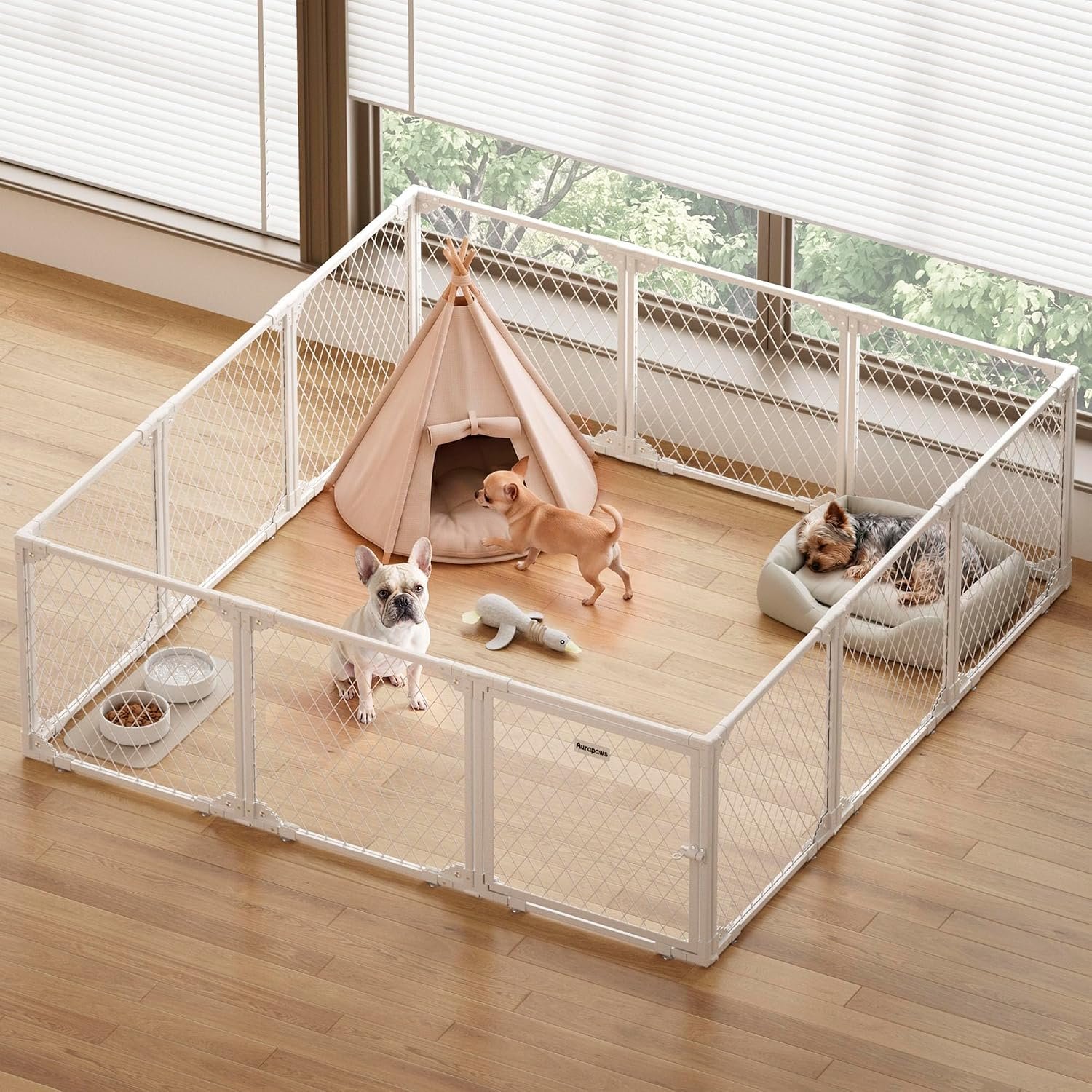 Dog Playpen Indoor Metal Pen, 12 Panel, 24" H, White Puppy Playpen