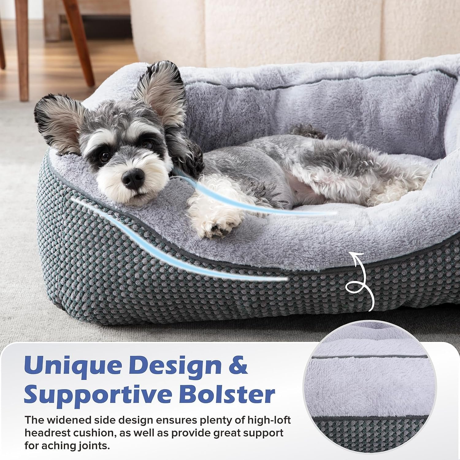Medium Dog Beds for Medium Dogs Washable, Rectangle Dog Bed Medium Size Dog, Orthopedic Dog Bed, Warming Soft Calming Sleeping Puppy Bed Durable Pet Bed with Anti-Slip Bottom M(30"x24"x9") - Image 4