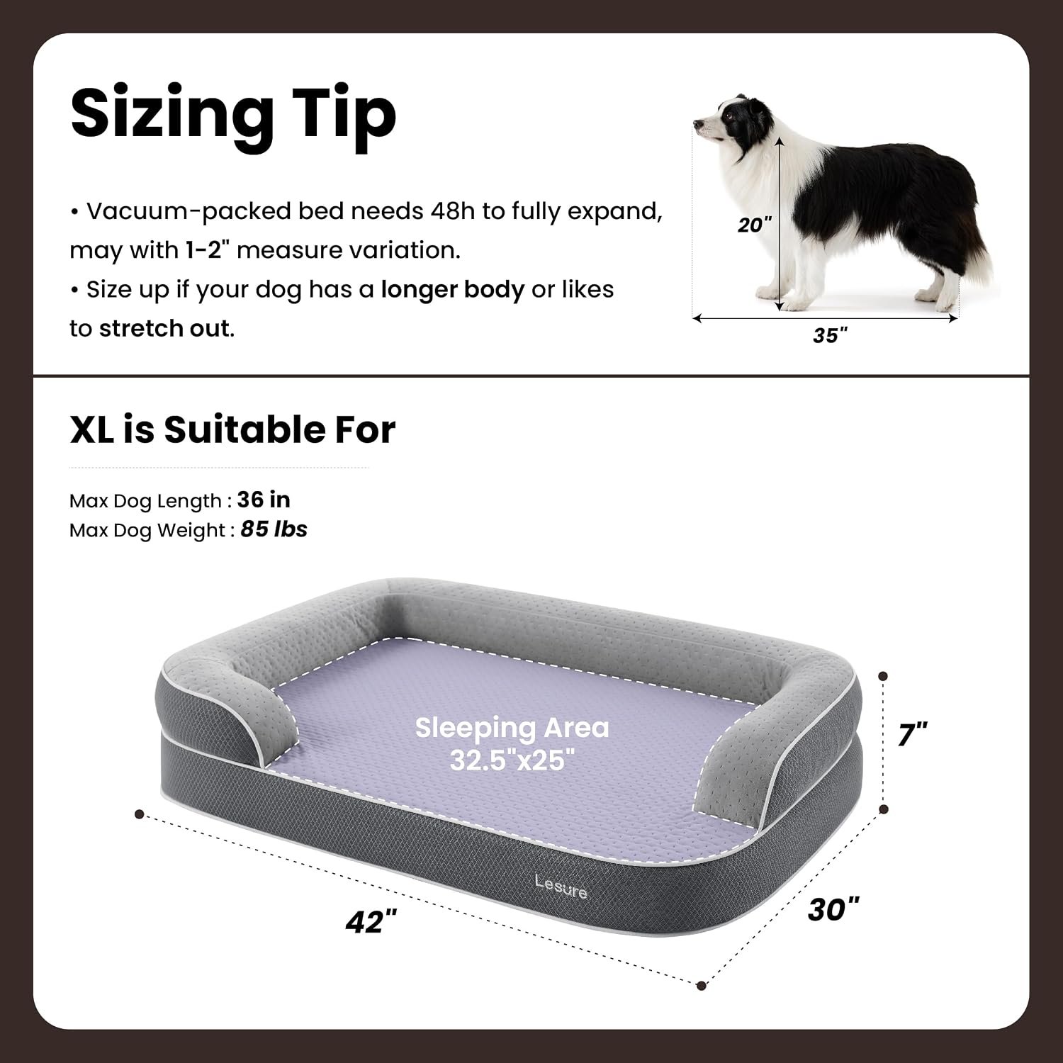 Lesure RealOrtho™ XL 3-Layer Orthopedic Dog Beds Large Sized Dog,42" Grey - Image 6