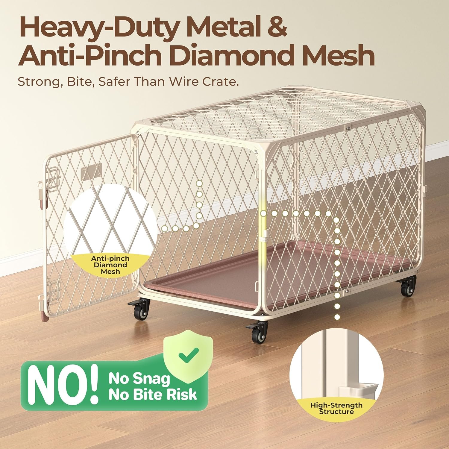 36 Inch Diamond Mesh Medium Dog Crate, 100Lb Capacity, Light Pink - Image 4