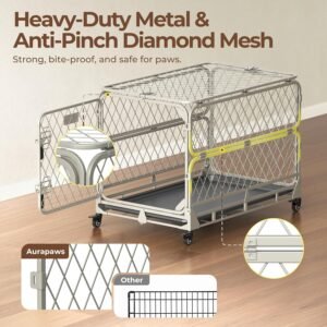 Alternative view of 36 Inch Collapsible Dog Crate for Small Dogs, Foldable Metal Dog Kennel with Reinforced Diamond Wire Mesh, Escape Proof Foldable Dog Cage, Leak-Proof Removable Tray, Double Secure Door Latch