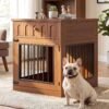 IRONCK 25.6" Small Dog Crate Furniture with Drawer and Flip Top, Walnut