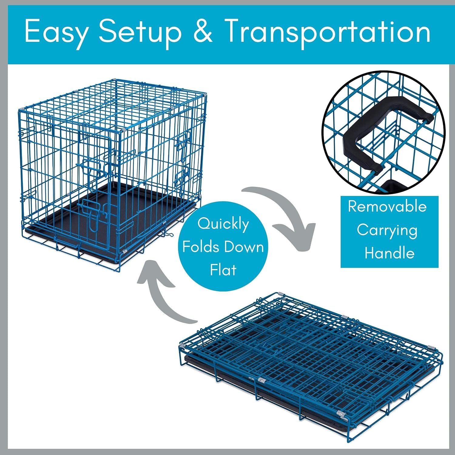 Internet's Best Double Door Steel Crates Collapsible and Foldable Wire Dog Kennel, 24 Inch (Small), Blue - Image 6