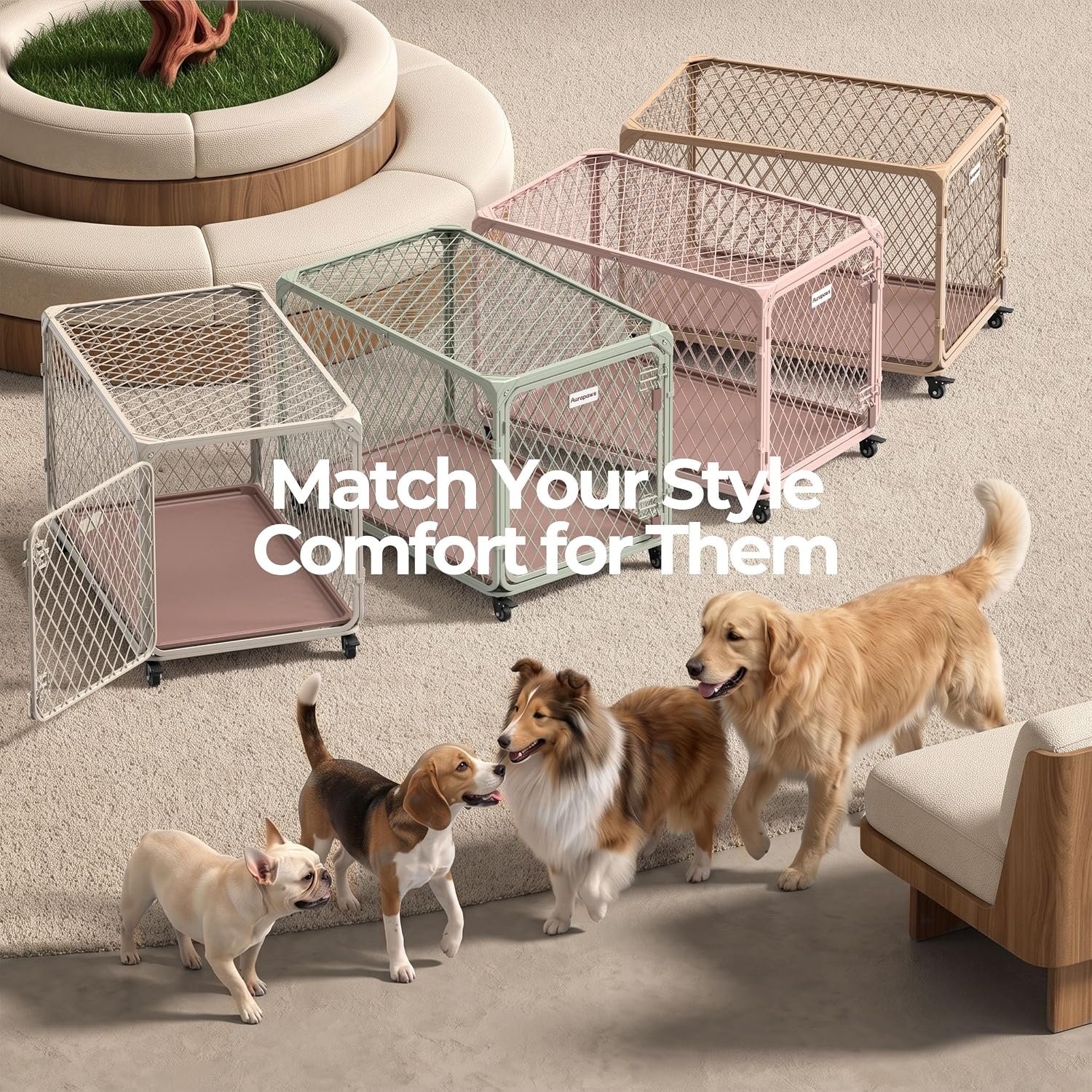 36 Inch Diamond Mesh Medium Dog Crate, 100Lb Capacity, Light Pink - Image 8